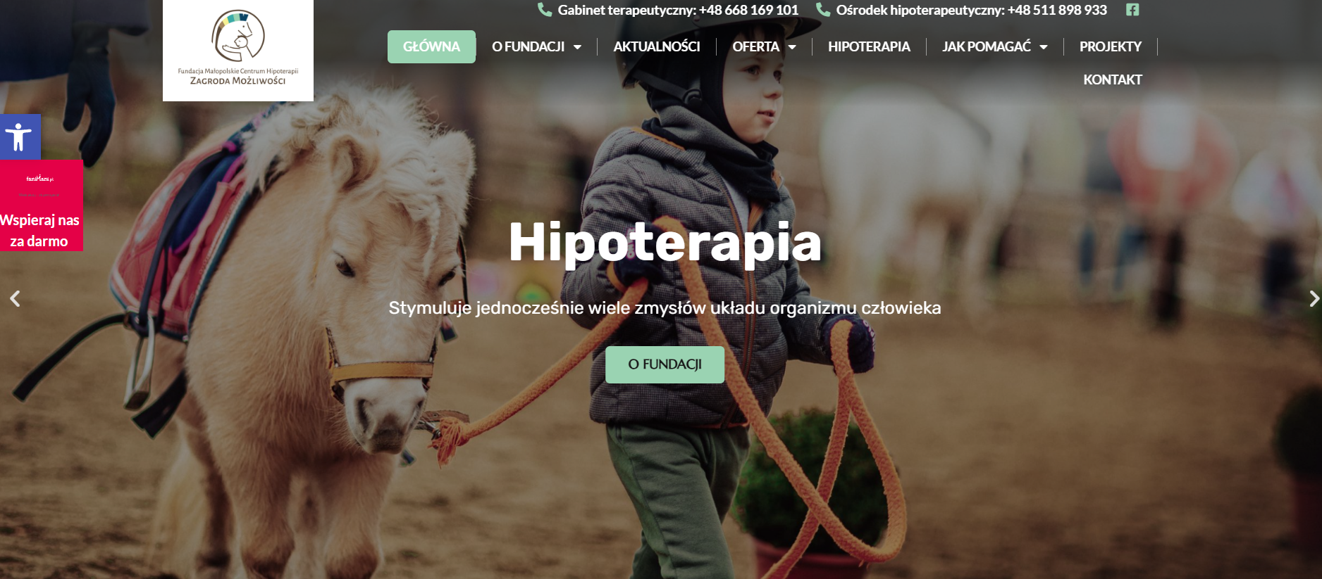 Strona internetowa Fundacji Małopolskie Centrum Hipoterapii &bdquo;Zagroda Możliwości&rdquo;